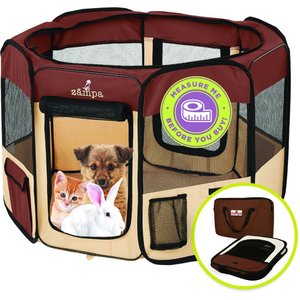 Zampa Pet Folding Soft-sided Dog & Cat Playpen, Brown, X-Large