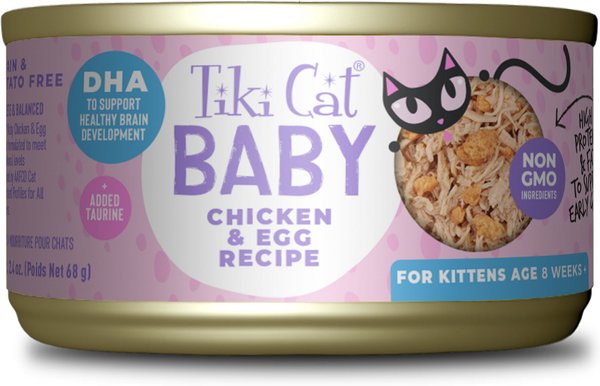 Tiki Cat Baby Grain-Free Chicken & Egg Recipe Wet Cat Food, 2.4-oz can, case of 12 slide 1 of 8