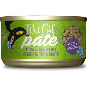 Tiki Cat Luau Ahi Tuna & Mackerel Pate Wet Cat Food, 2.8-oz can, case of 12