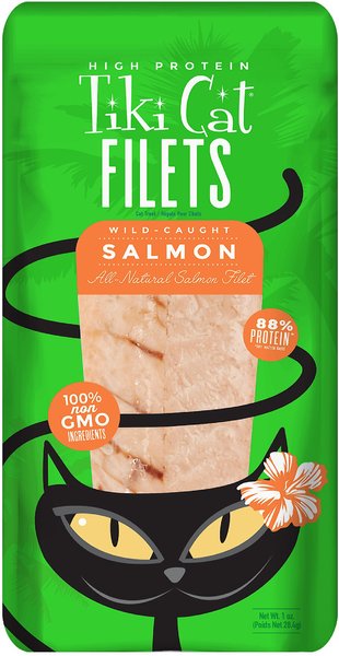 Tiki Cat Salmon Filet Grain-Free Cat Treats, 1-oz bag, pack of 12 slide 1 of 9