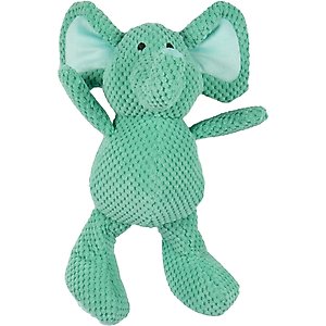 GoDog Checkers Elephant Plush Squeaky Dog Toy, Green