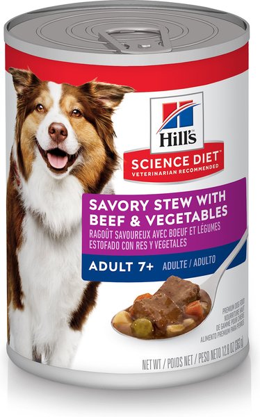 Hill's Science Diet Adult 7+ Savory Stew with Beef & Vegetables Canned Dog Food, 12.8-oz, case of 12 slide 1 of 10