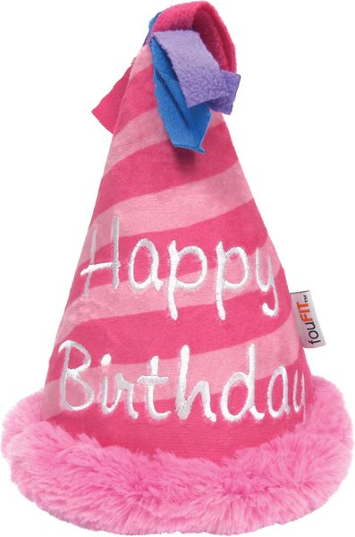 fouFIT Birthday Hat Crinkle Plush Dog Toys, Pink slide 1 of 2