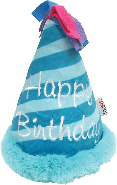 fouFIT Birthday Hat Crinkle Plush Dog Toys, Blue slide 1 of 2
