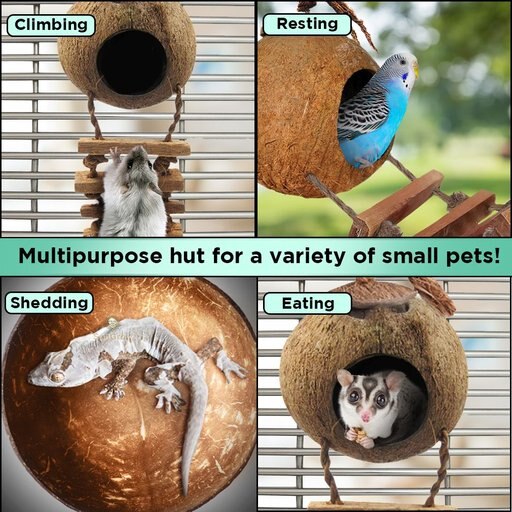 SunGrow Hermit Crab Coconut Climbing Habitat & Hideaway Cage with Ladder, Natural