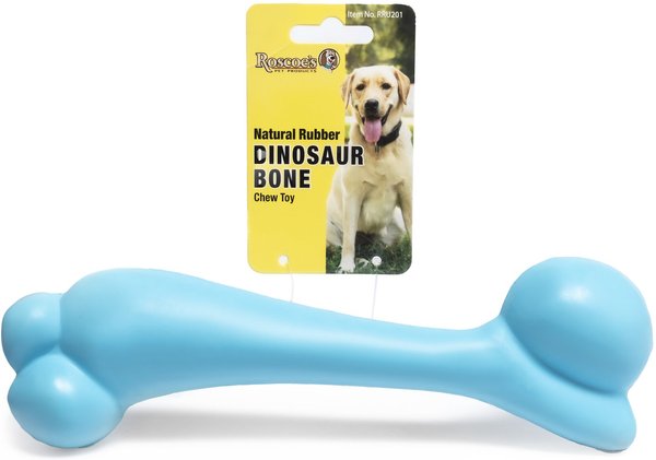 Roscoe's Pet Products Natural Rubber Dinosaur Bone Dog Chew Toy, Blue slide 1 of 4