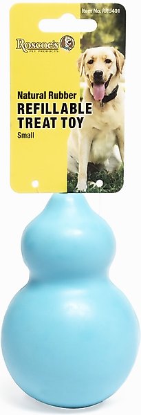 Roscoe's Pet Products Natural Rubber Refillable Dog Treat Toy, Blue, Small slide 1 of 4