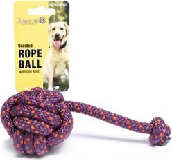 Roscoe's Pet Products Braided Rope Ball with One Knots Dog Toy, Multi-Color