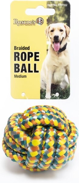 Roscoe's Pet Products Braided Rope Ball Dog Toy, Multi-Color