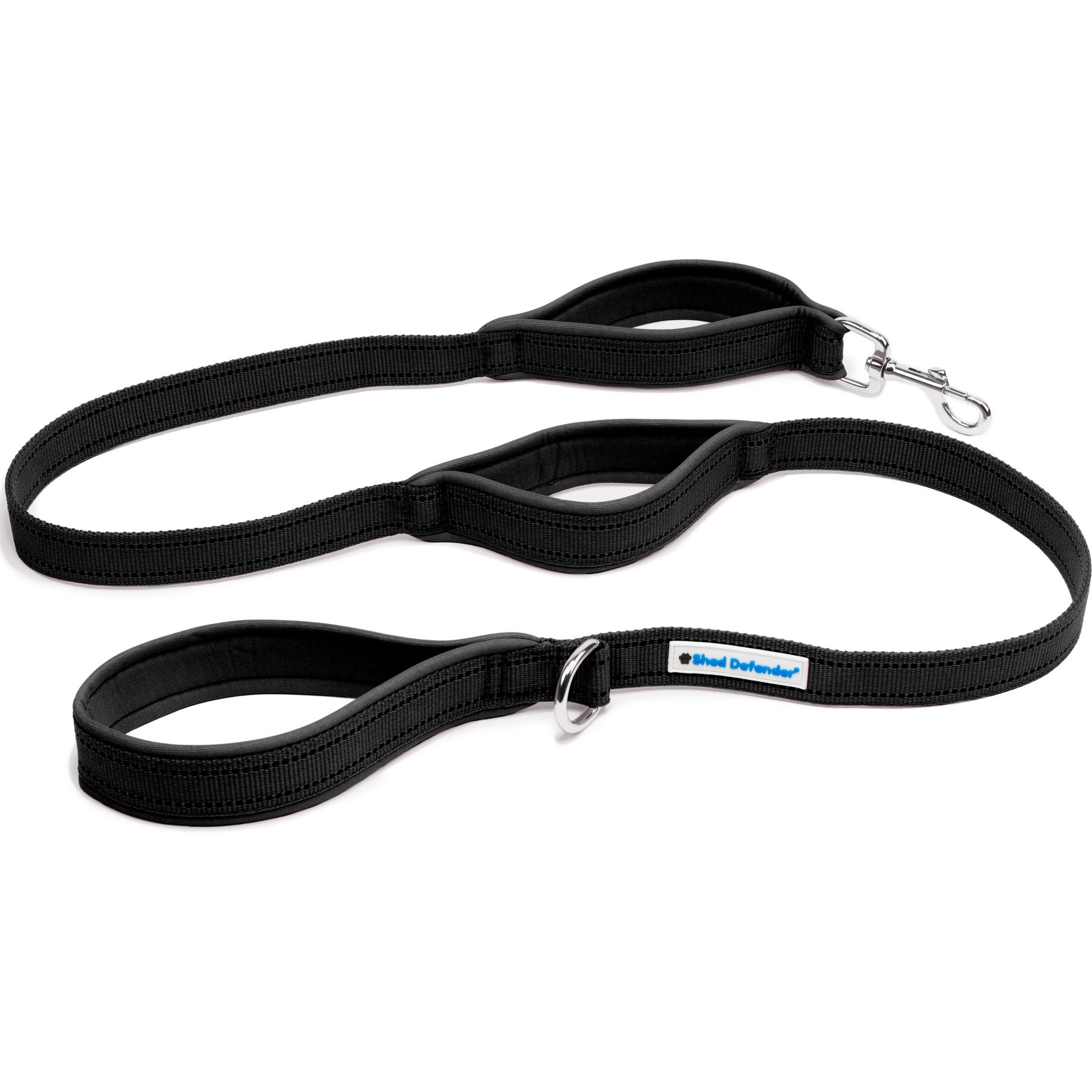 Shed Defender Three Padded Handle Nylon Reflective Dog Leash, 5-ft, Black