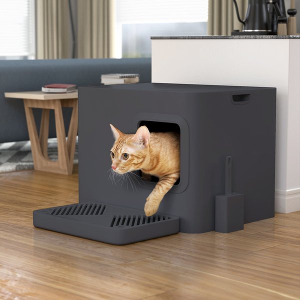 Out of Stock Way Basics Meowy Studio Loo Litter Box Enclosure, Carbon Grey