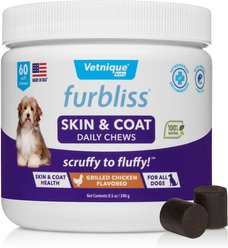 Vetnique Labs Furbliss Skin & Coat Daily Omega Soft Grilled Chicken Dog Supplements, 60 count