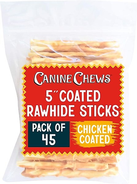 Canine Chews 5-inch Chicken Coated Rawhide Twist Stick Dental Dog Chews, 45 count slide 1 of 3