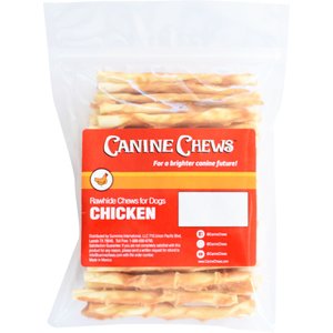Canine Chews 5-inch Chicken Coated Rawhide Twist Stick Dental Dog Chews, 45 count
