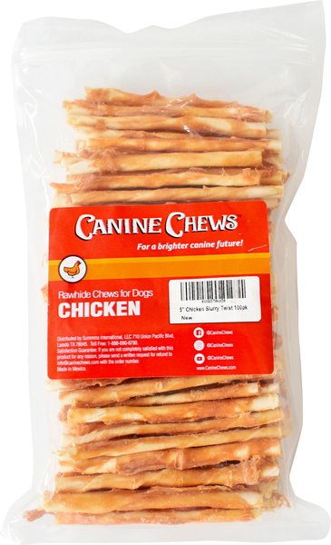 Canine Chews 5-inch Chicken Coated Rawhide Twist Stick Dental Dog Chews, 100 count slide 1 of 3