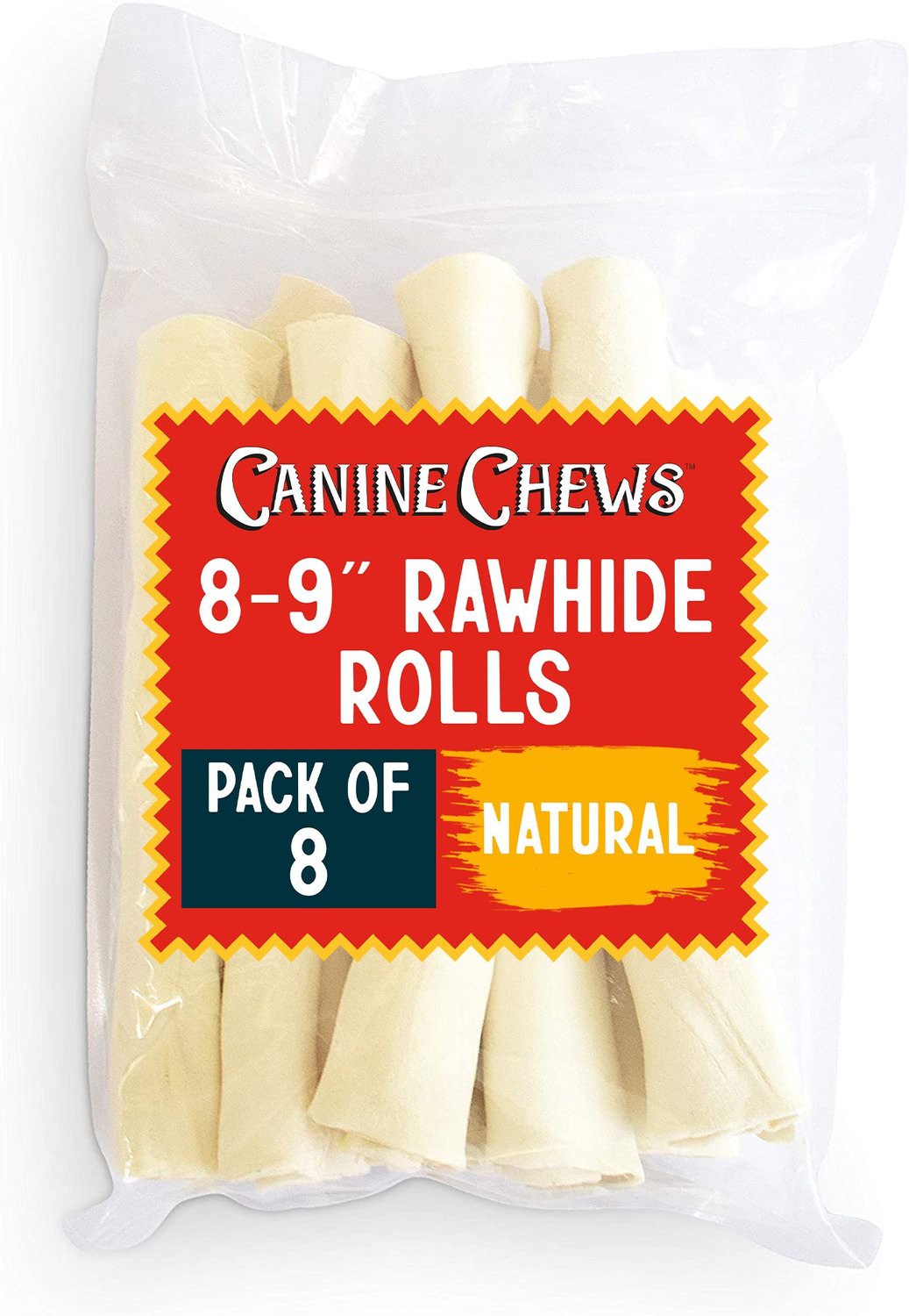 CANINE CHEWS 89inch Long Lasting Retriever Rolls Beef Flavor Dental Dog Chews, 8 count