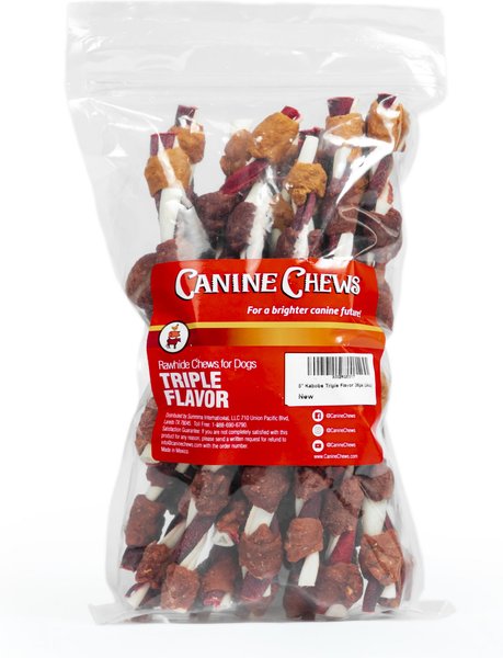 Canine Chews 5-inch Kabobs Rawhide Twist Triple Chicken Flavor Dental Dog Chews