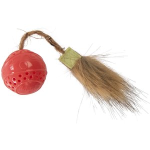 Petlinks Bobble Ball Soft Touch Dental Ball with Faux Fur Tail Cat Toy, Coral, Small