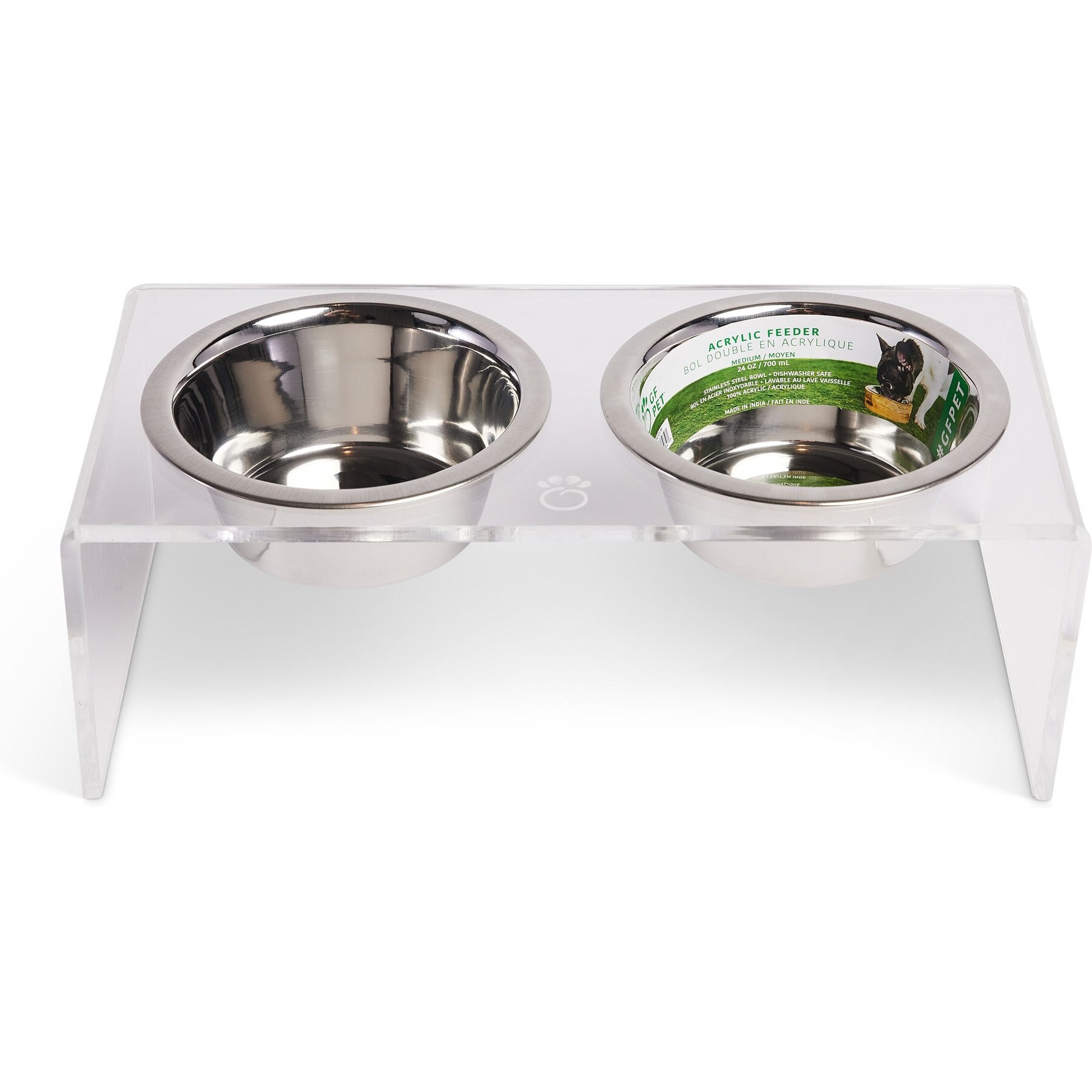 Acrylic Elevated Pet Feeder, Double Bowl, Raised Stand Comes, Dog