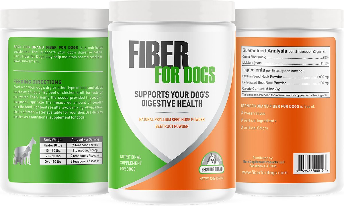 BERN DOG BRAND Fiber for Dogs Digestive, Diarrhea, Constipation & Anal Gland Dog Supplement, 12