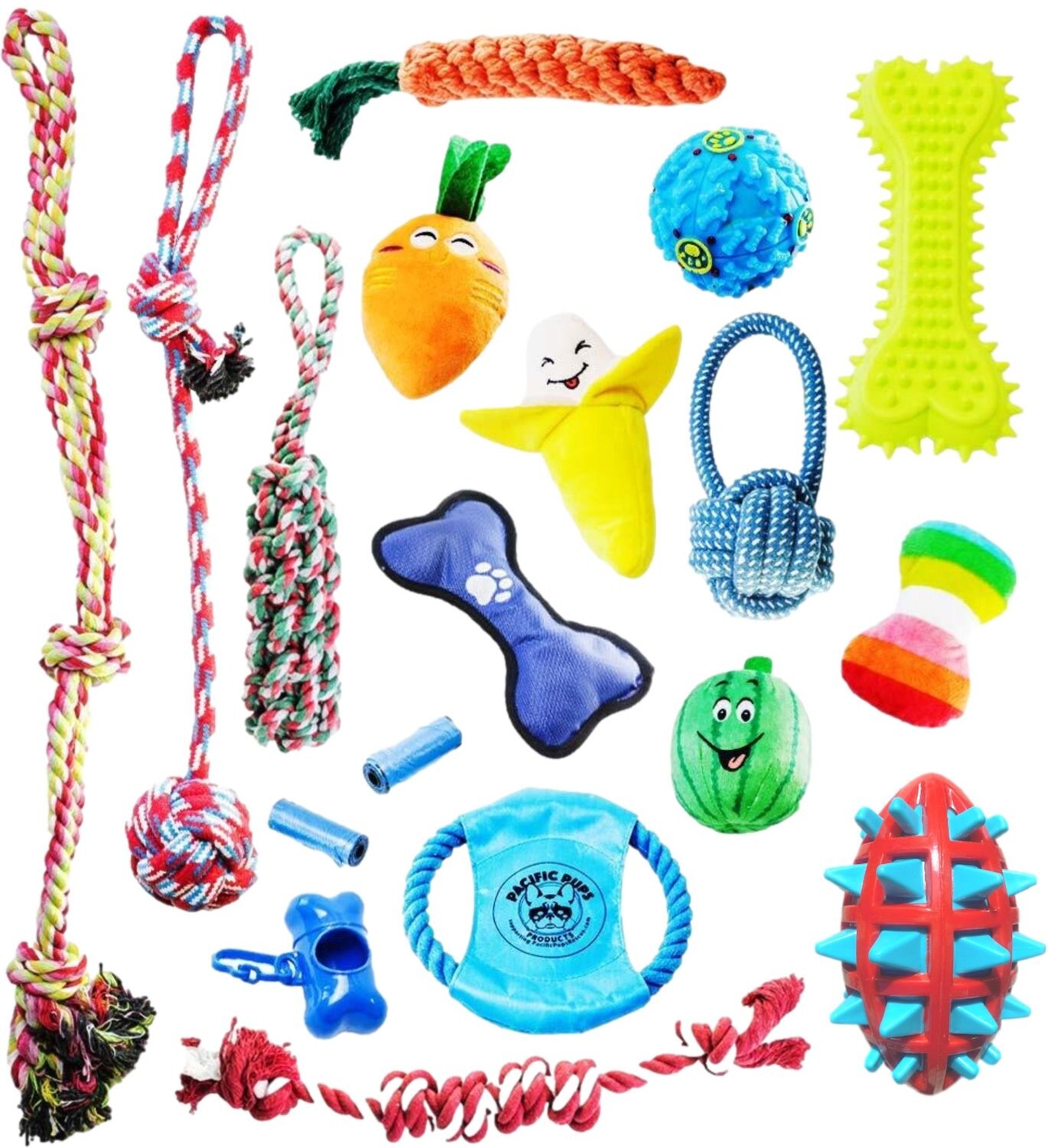 PACIFIC PUPS RESCUE Rope & Chew Dog Toy Variety Pack, 18 count