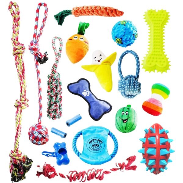 PACIFIC PUPS RESCUE Rope & Chew Dog Toy Variety Pack, 18 count