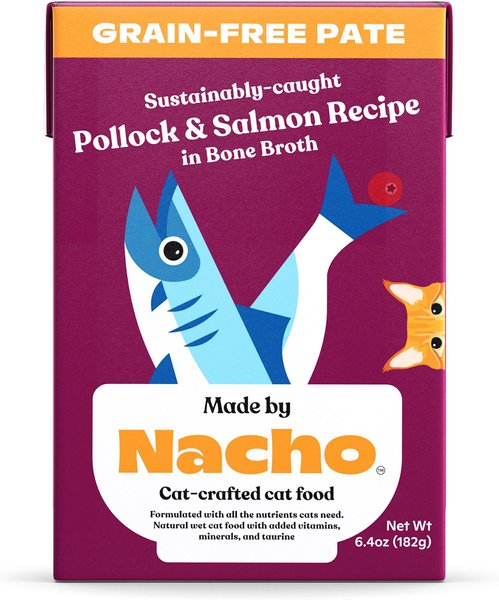 Made by Nacho Sustainably-Caught Pollock & Salmon Recipe in Bone Broth Pate Wet Cat Food, 6.4-oz tetra, case of 12 slide 1 of 5
