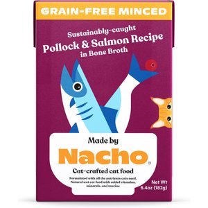 Made by Nacho Sustainably-Caught Pollock & Salmon Recipe in Bone Broth Minced Wet Cat Food, 6.4-oz tetra, case of 12