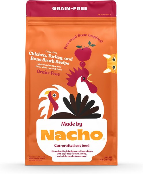 Made By Nacho Cage-Free Chicken, Turkey & Bone Broth Recipe with Freeze-Dried Raw Pork Livers Grain-Free High-Protein Dry Cat Food, 4-lb bag slide 1 of 9