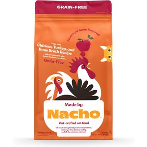 Made By Nacho Cage-Free Chicken, Turkey & Bone Broth Recipe with Freeze-Dried Raw Pork Livers Grain-Free High-Protein Dry Cat Food, 4-lb bag