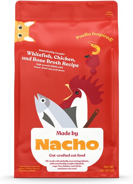 Made By Nacho Sustainably Caught Whitefish, Chicken & Bone Broth Recipe with Freeze-Dried Pork Livers Dry Cat Food, 2-lb bag slide 1 of 9