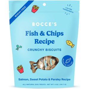 Bocce's Bakery Fish & Chips Biscuits Crunchy Dog Treats, 5-oz bag