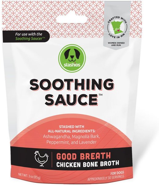 Stashios Soothing Sauce Chicken Flavor Good Breath Powder Supplement for Dogs & Cats, 3-oz bag slide 1 of 2