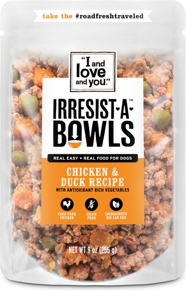 I and Love and You Irresist-a-Bowls Grain-Free Chicken & Duck Recipe Freeze-Dried Dog Food, 9-oz pouch, 8 count slide 1 of 3