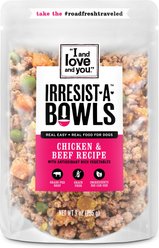 I and Love and You Irresist-a-Bowls Grain-Free Chicken & Beef Recipe Dog Food, 9-oz pouch, 4 count