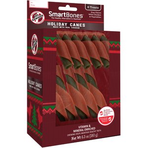 SmartBones Holiday Canes Rawhide-Free Chicken Flavor Chewy Dog Treats, 6 count