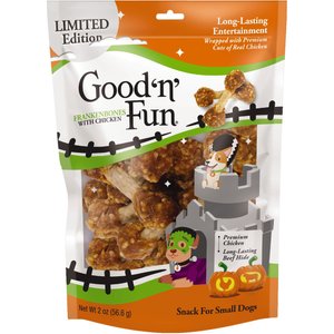 Good 'n' Fun FrankenBones Rawhide Chicken Flavor Small Breed Chewy Dog Treats, 2-oz bag