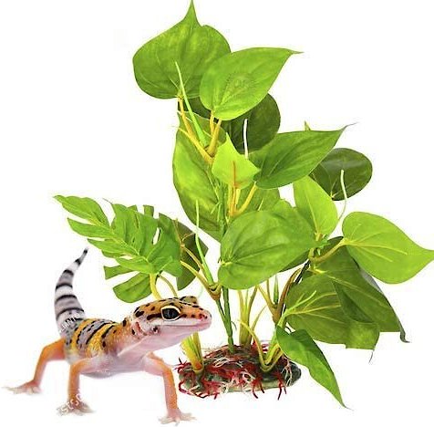 SunGrow Leopard Gecko Artificial Plant Reptile Hide & Terrarium Fake Leaf Decor, Green slide 1 of 3