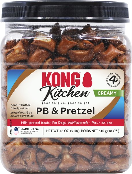 KONG Kitchen Natural Peanut Butter & Pretzel Crunchy Dog Treats, 18-oz tub slide 1 of 5