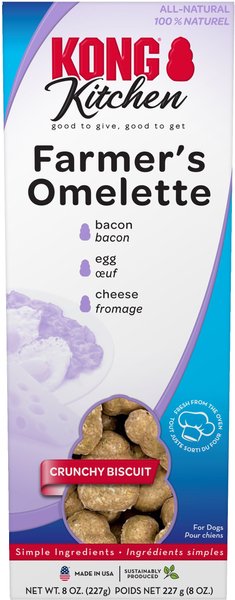 KONG Kitchen Farmers Omelette Grain Free Bacon & Cheese Crunchy Biscuit Dog Treats, 8-oz box slide 1 of 5