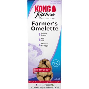 KONG Kitchen Farmers Omelette Grain-Free Bacon & Cheese Crunchy Biscuit Dog Treats, 8-oz box