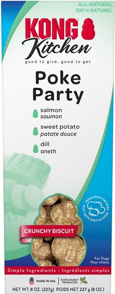 KONG Kitchen Poke Party' Salmon Crunchy Biscuit Dog Treats, 8-oz box slide 1 of 5