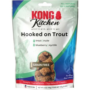 KONG Kitchen Hooked On Trout Grain-Free Cod Chewy Dog Treats, 5-oz box