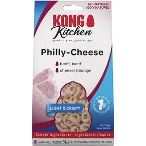 KONG Kitchen Philly Cheese Grain-Free Beef & Cheese Crunchy Dog Treats, 4-oz box