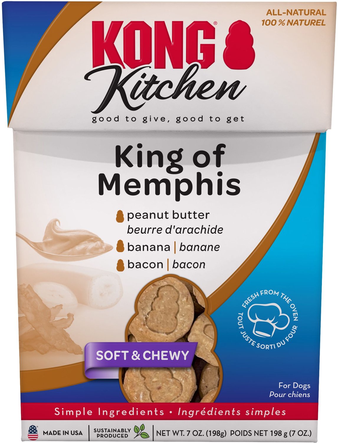 KONG Kitchen King of Memphis GrainFree Bacon & Peanut Butter Chewy Dog Treats, 7oz box