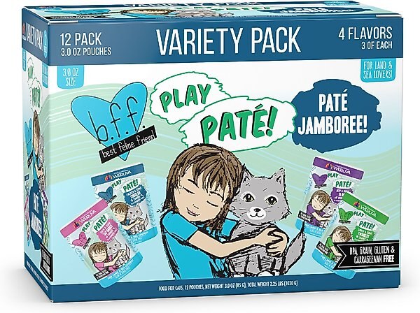 Weruva Best Feline Friend Paté Lovers, Aw Yeah! Paté Jamboree! Variety Pack Grain-Free Wet Cat Food, 2.8-oz pouch, case of 12 slide 1 of 9
