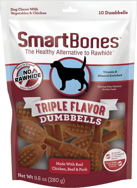 SmartBones Triple Flavor Dumbbells Chicken Dog Treats, 10 count slide 1 of 6