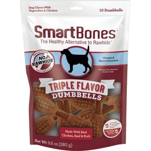 SmartBones Triple Flavor Dumbbells Chicken Dog Treats, 10 count
