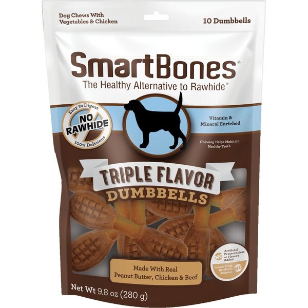 Dreambone Triple Flavor Dumbbells Chicken Flavor Dog Treats, 10 Count 