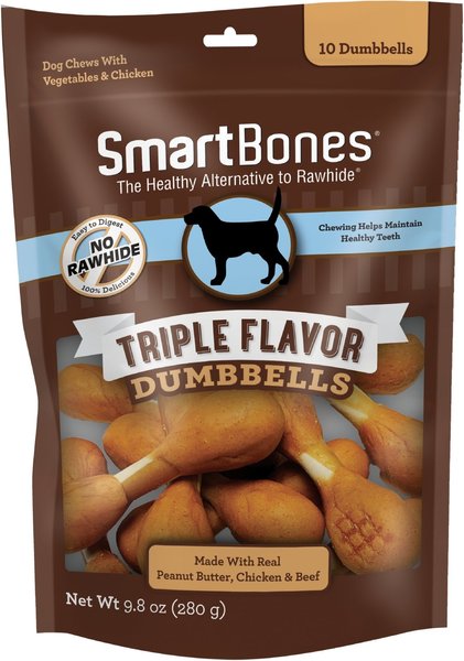 SmartBones Triple Flavor Dumbbells Peanut Butter Dog Treats, 10 count slide 1 of 6